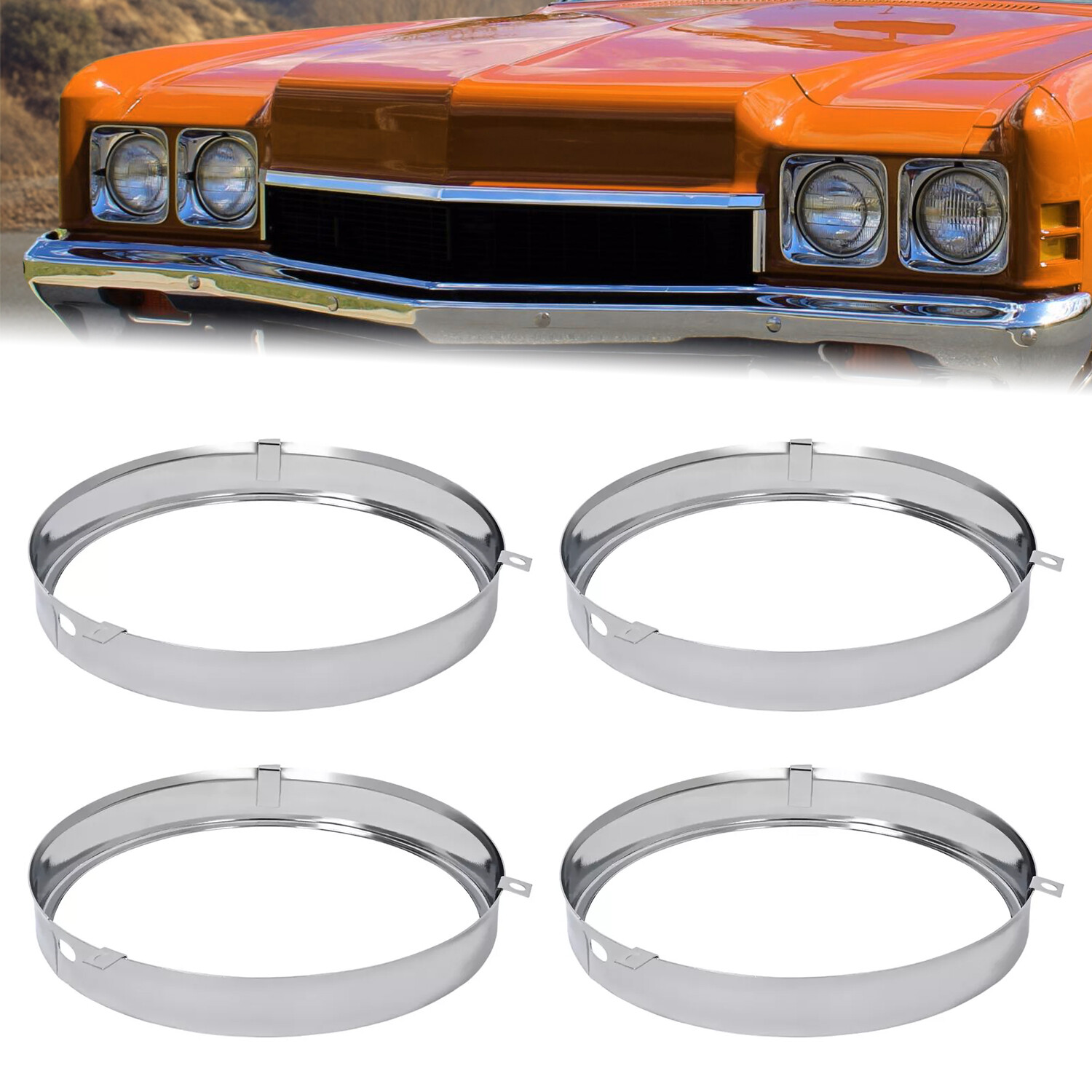 4PCS Headlight Molding Rings For Chevrolet Chevelle 64-70 & Impala 58-72 Pickup