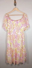 Milkmaid Floral Ruffle Cottagecore Feminine Shirred Women's Sun Dress Size L