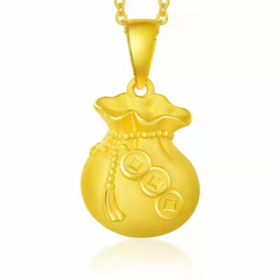 Solid Blessing Bag Necklace 22K 23K 24K THAI BAHT YELLOW GOLD GP Necklace