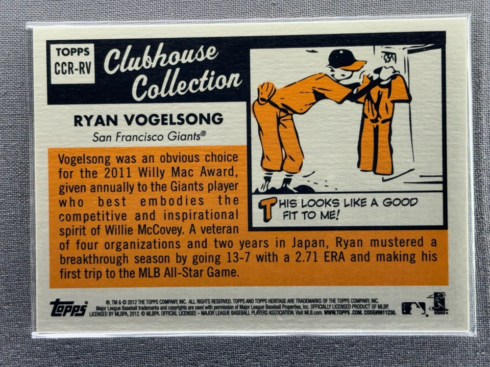 2012 Topps Heritage Clubhouse Collection Game Used #CCR-RV Ryan Vogelsong - Image 2 of 2