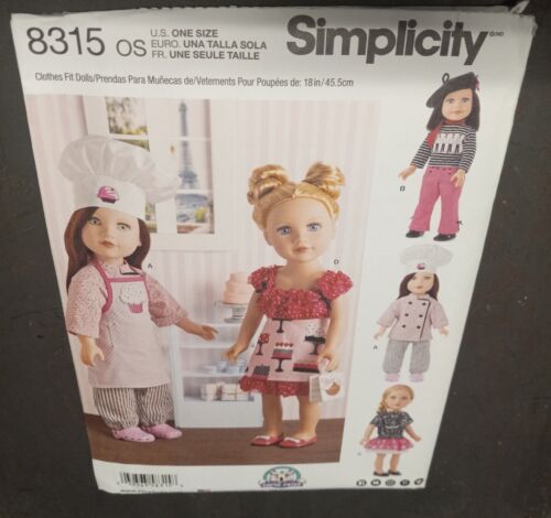 Simplicity S 8315 Doll Clothes 18" French Outfits Chef, Baker, Apron  Uncut - Picture 1 of 2