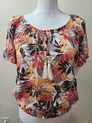 NWT I.N.Studio Multicolored Leaf Print Keyhole Top Small Sm S 