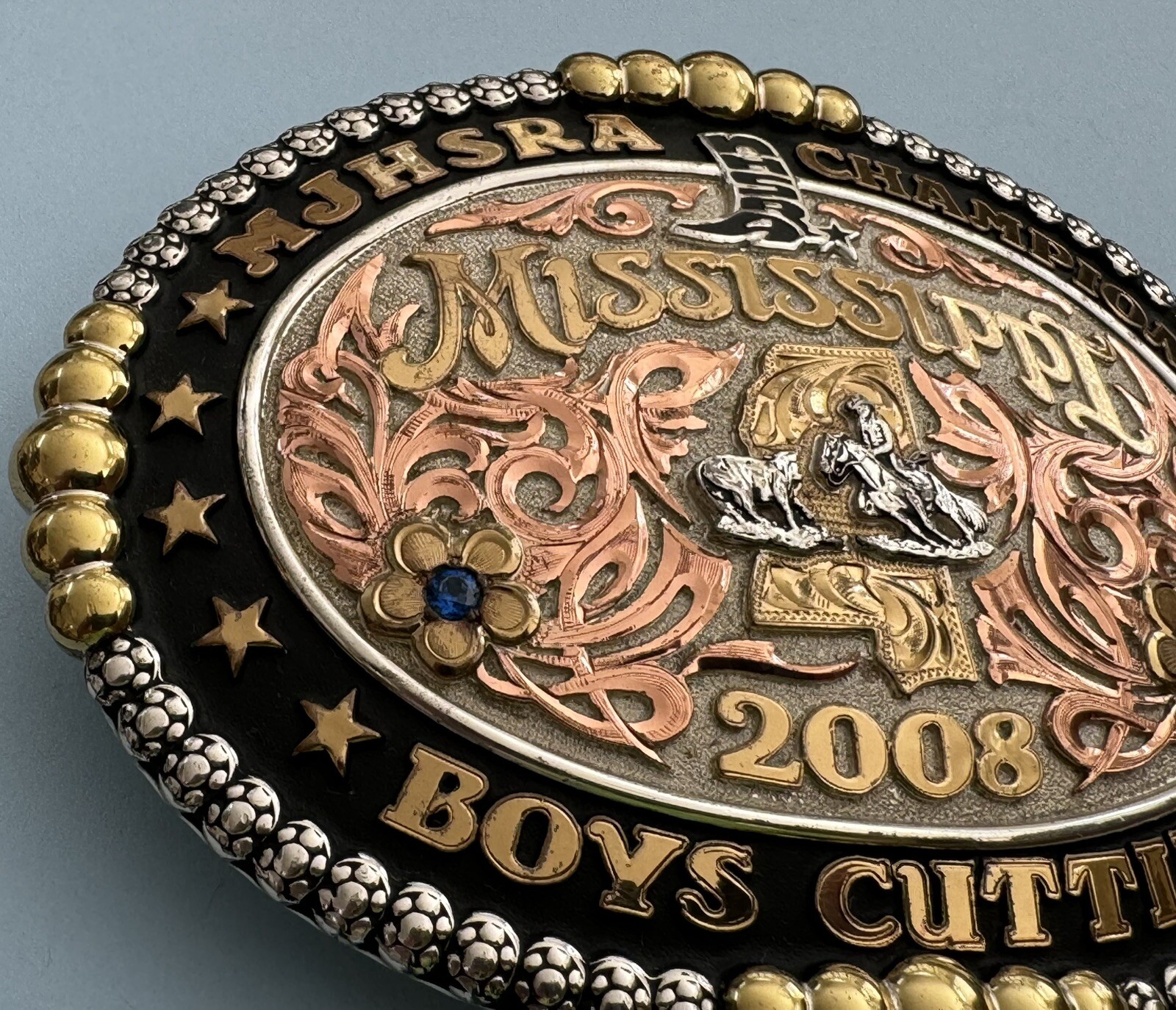 Vintage 2008 Mississippi MJHSRA Boys Cutting Champion Gist Trophy Belt Buckle