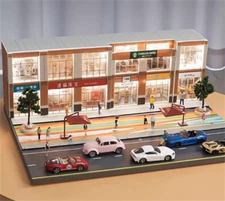 1/64 Diorama Commercial Street Building Model Store House LED Lighting Scene Toy