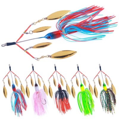 5PCS Spinner Bait Fishing Lures Jig Head Spoon Metal Buzzbait Blade Tackle