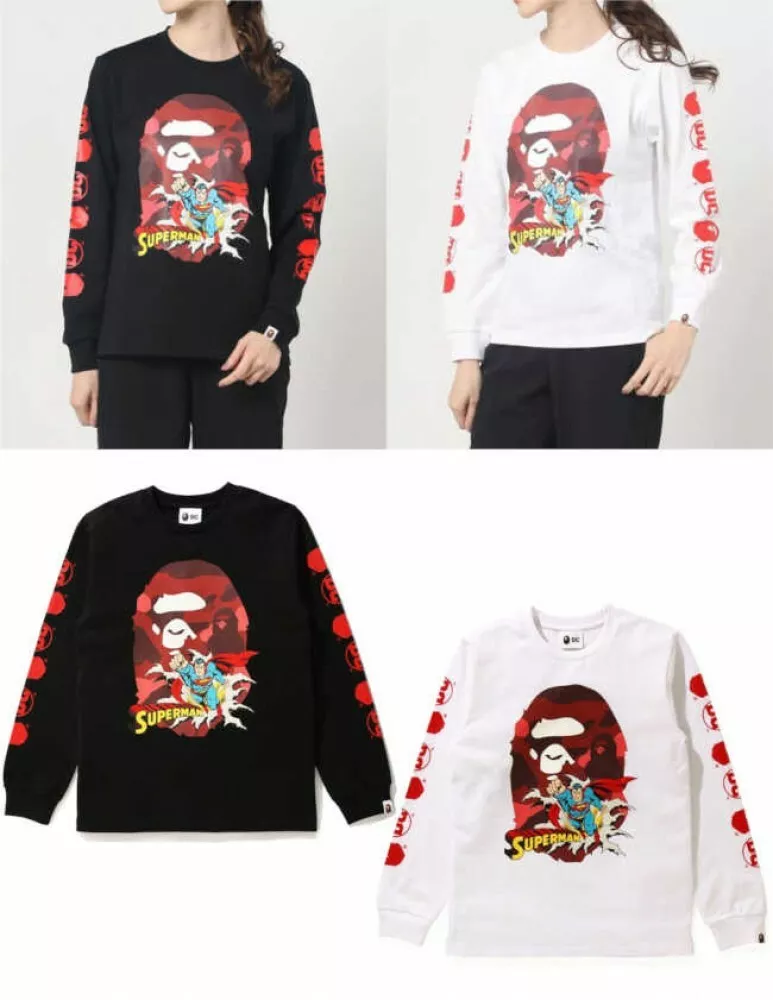 A BATHING APE Women's Long Sleeve T-Shirt BAPE x DC Comics SUPERMAN Motif Japan