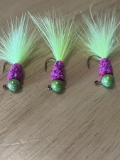 Three hand tied 1/16 crappie jigs 