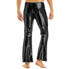 Men Shiny Metallic 70s Disco Dude Pants Costume Flared Bell Bottom Long Trousers