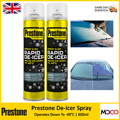 Prestone Car De Icer Fensterscheibe Windschutzscheibe Aerosol Spray schmilzt Eisfrost 600ml x2
