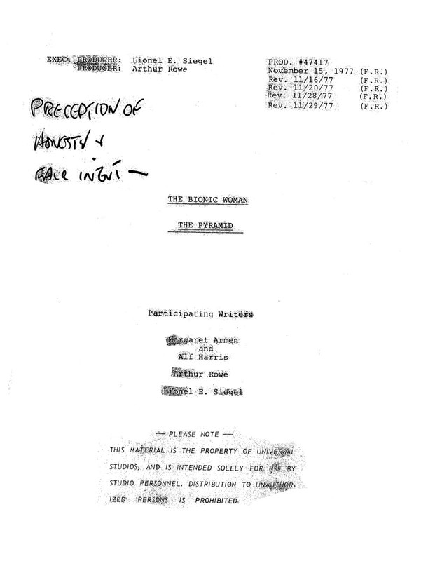 Classic Script The Bionic Woman Pyramid Richard Anderson Notes (copy)