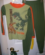 Dinosaur TREX Caution Green Orange Face Pajama PJ 2 Piece Set Boys Size 4 NWT