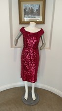 DOLCE & GABBANA Fuchsia Sequin Off The Shoulder Midi Dress IT 48