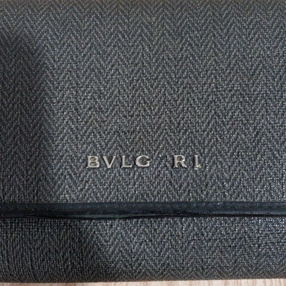 Autêntica bolsa de mão BVLGARI preta e cinza couro longa carteira dobrável, 7,5 x 4" - Imagem 3 de 4