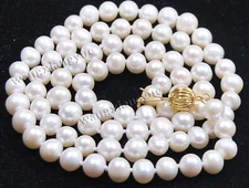7-8mm Real Natural White Akoya Cultured Pearl Jewelry Necklace 25" 