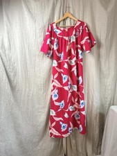 Hawaiian Kaftan Dress Muumuu Womens MED Pink Floral Maxi Made In Hawaii Retro