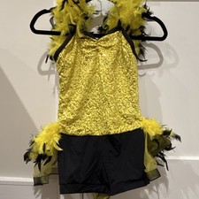 Weissman Dance Costume Yellow And Black Feathers, Sequins , Tutu With Headpiece