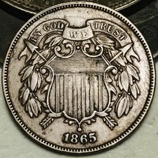 1865 Two Cent Piece 2C FULL MOTTO Civil War Era US Copper Coin CC28436