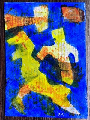 e9Art 5x7 'T-Rex rider' primitive outsider folk art brut naive abstract dinosaur
