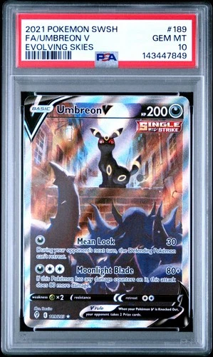 2021 POKEMON SWORD & SHIELD EVOLVING SKIES #189 FULL ART/UMBREON V PSA 10