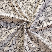 Charley Harper "End Papers Basic" In Natural Fabric Natural/Blk 1yd BTY Organic