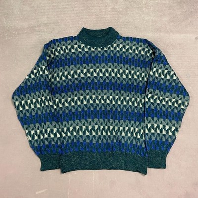 Vintage Strickpullover Abstrakt Gemustert Strickpullover Herren L