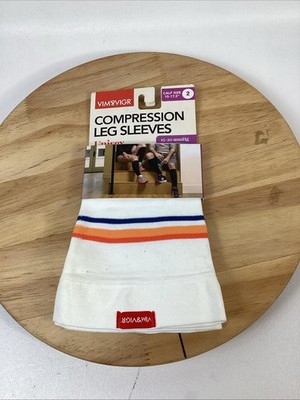 VIM & VIGR Compression Leg Sleeves White W/Orange Stripes Calf SZ 15-17.5  NEW