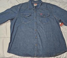 Wrangler Men  s Denim Button Down Shirt Long Sleeve Blue Western NWT Size 2XL