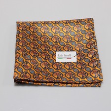 Italo Ferretti NWT 100 Silk Pocket Square Orange / Blue / Multi Geometric Print