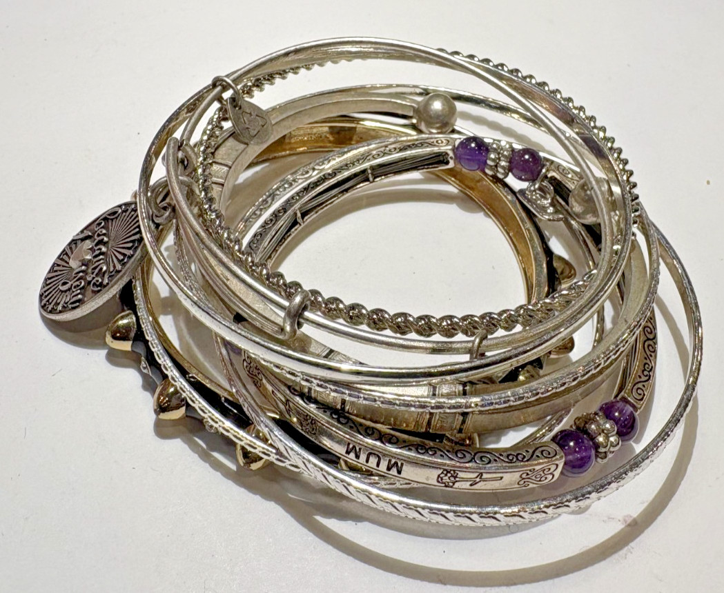 Chunky Stackable Silver tone Etched Bangle Charm … - image 5