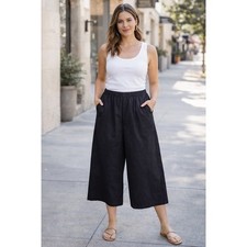 Eileen Fisher Wide Leg Cropped Pull On Pants Navy