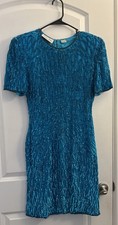 Laurence Kazar NY Sequins Cocktail Mini Dress Womens PS Turquoise Zip 90s VTG