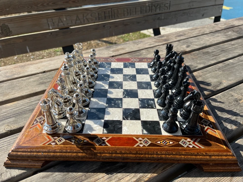 Luxury Handmade Solid Wood Chess Set – Black & Silver Metal Pieces Edition - Image 2 of 4