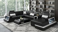 Modern Wohnlandschaft U-Form Couchtisch Schwarz LED Sofa Set Couch