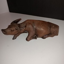 Vintage Hand Carved Solid Wood Water Buffalo. Rustic, Dated 12/79 On Bottom....