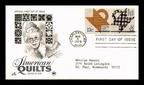 DR JIM STAMPS US COVER QUILTS FOLK ART FIRST DAY ISSUE SETENANT ARTCRAFT