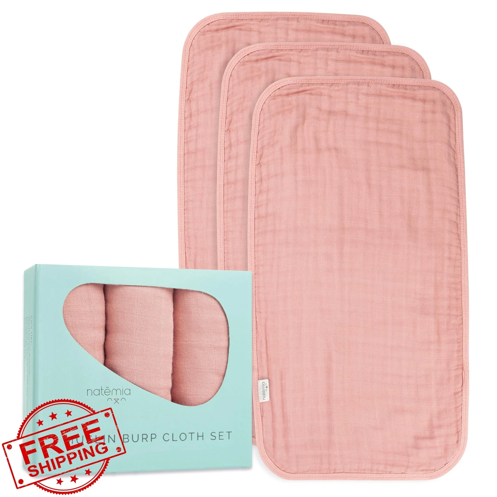 Natemia Muslin Burp Cloths Misty Rose 3 Pack