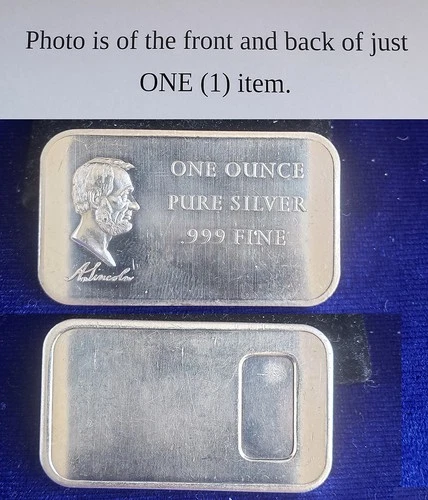Vintage President Abraham Lincoln 1 Troy Oz .999 Fine Silver Bar
