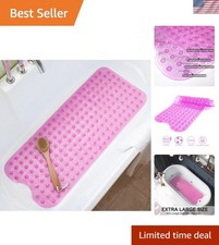 Extra Long Non-Slip Bath Mat 39"x16" in Clear Hot Pink - Safe for Kids Elderly