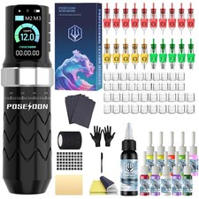 POSEIDON Wireless Tattoo Gun Kit, Rotary Pen with 7 Stroke Setting Black