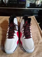 AND1 Men's White, Black, Red Lace-up Mid Top Athletic Basketball Sneakers Shoes