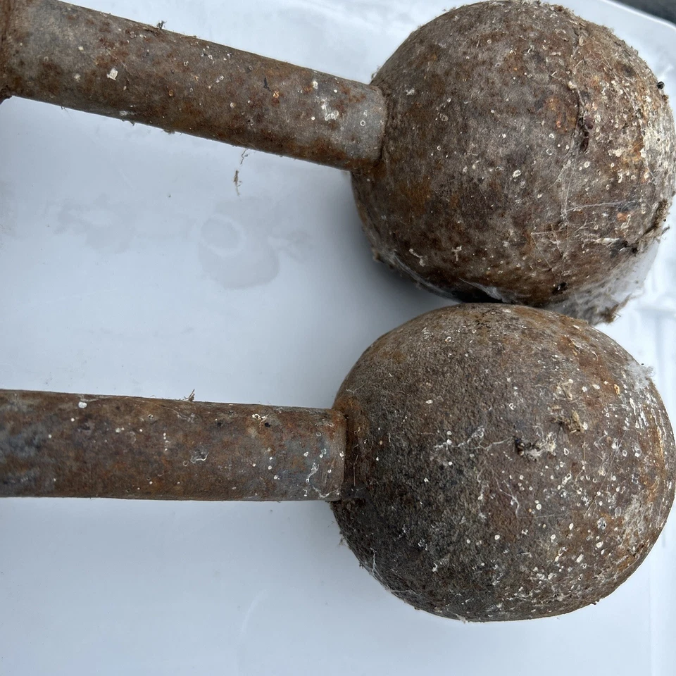 Mancuernas de hierro fundido vintage cabeza redonda peso manual 10 libras cada una lote de 2 Foto 2 de 3