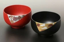 Pair Owan Japanese soup bowl Echizen Lacquerware Handcraft Kanshitsu technic