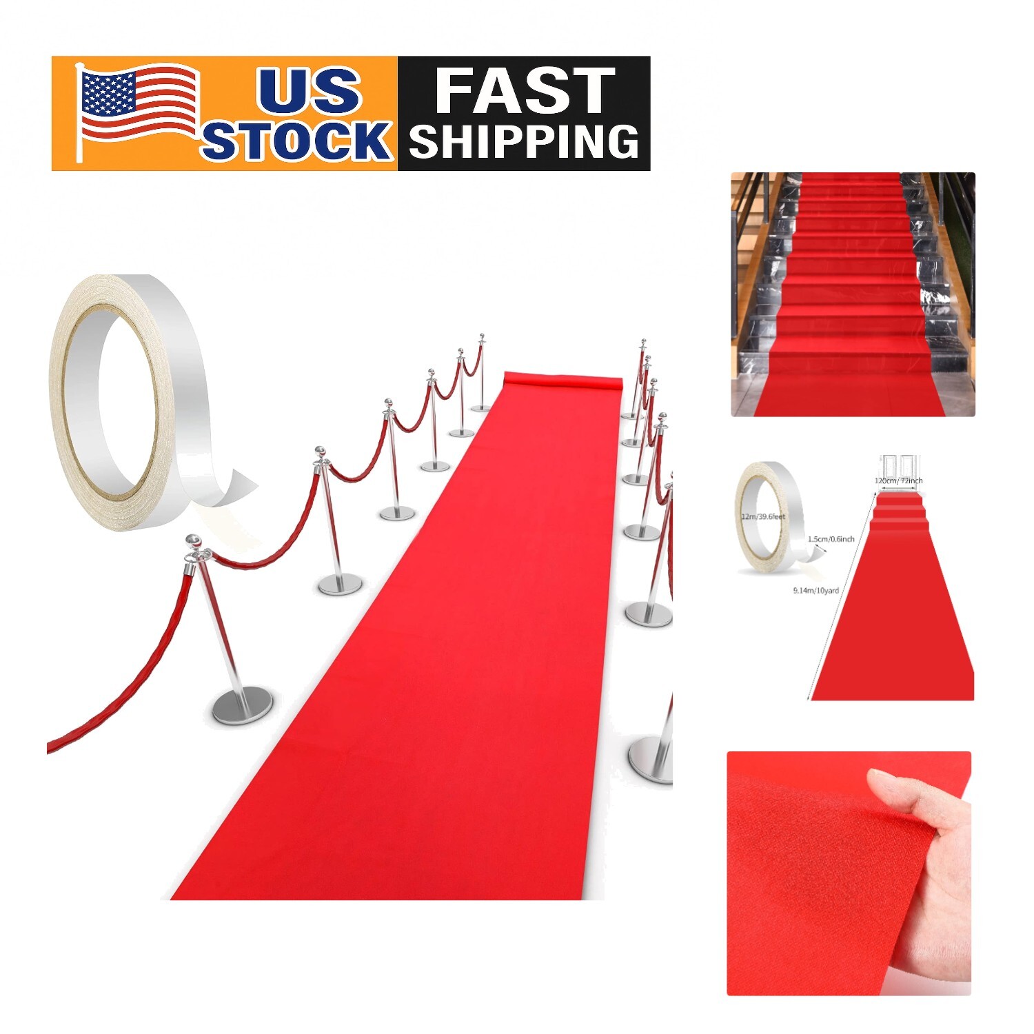 Elegant 4x30 ft Red Runner Rug with Non-Slip Carpet Tape for Weddings Events and Special Occasions