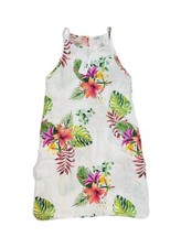 Lungo L'Arno Italy 100 Linen Floral Midi Beach Women's Dress Size L Resort NWT