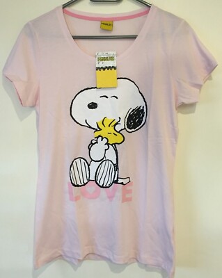 NEU SNOOPY PEANUTS WOODSTOCK T-SHIRT S M COMIC DAMENSHIRT KURZARM TOP ROSA TREND
