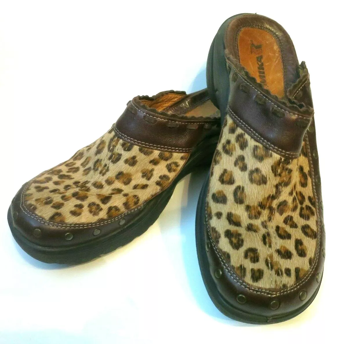 Romika Clogs Size 8 38 Leopard Print Calf Hair Leather Studded