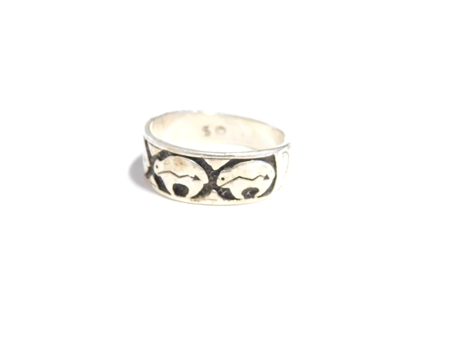 Vintage Unisex Sterling Silver Overlay Native American Bear Ring Size 8 1 2