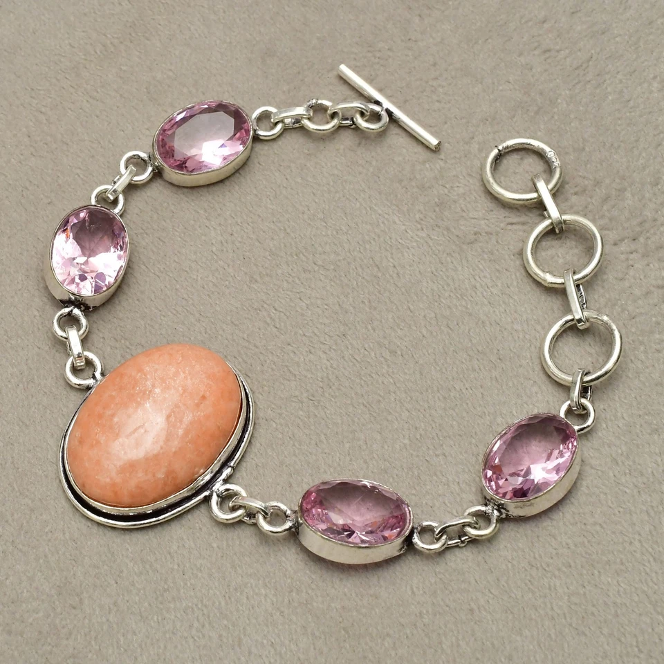 Orange Aventurin Edelstein 925 Sterlingsilber Armband Handarbeit Schmuck 7-8 ... - Bild 2 von 4