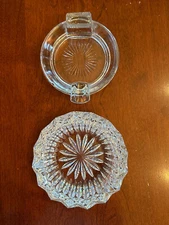 Vintage-1 Large Heavy Crystal Cut Glass Ashtray & 1 Clear Glass-Cigarette+Cigar
