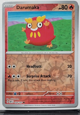REVERSE HOLO Darumaka 034/197 NM / M - Obsidian Flames Pokemon Card $2 Flat Ship